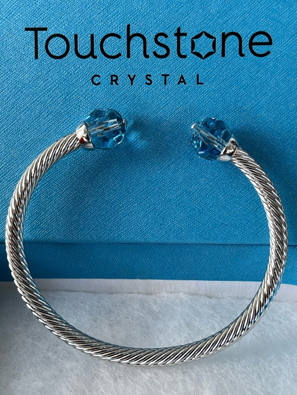 TSC Swarovski Crystal Silver Cuff with Sky Blue Crystal Ends, NIB